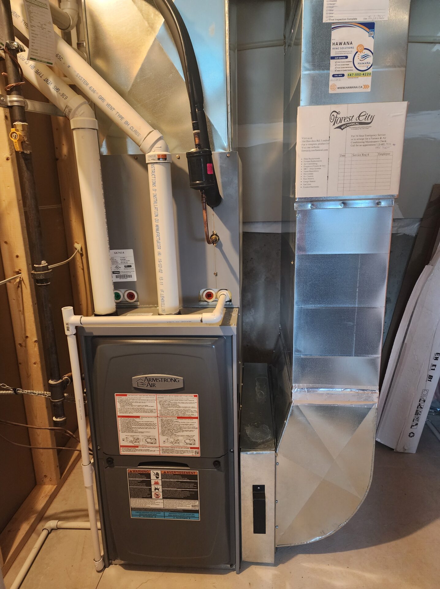 Armstrong Air gas furnace with custom sheet metal ductwork — Hawana HVAC London Ontario