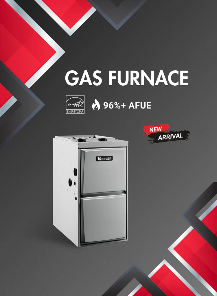 Kepler Energy Star certified gas furnace with 96 percent plus AFUE rating promotional banner.