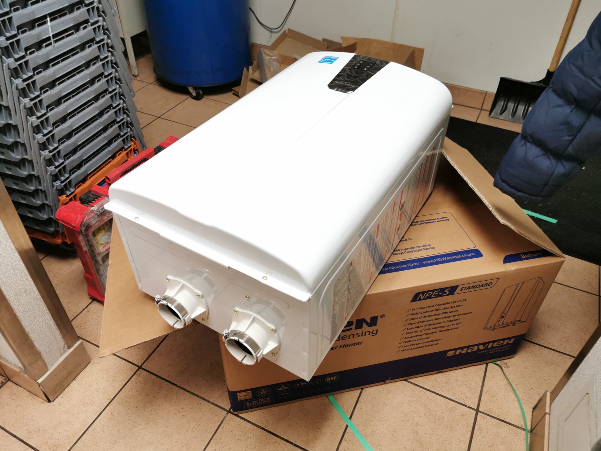 Navien NPE-S condensing tankless mounted and connected — London Ontario